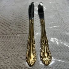 2 Knives Antique Rogers 24 Karat Gold Electroplate Tableware- Dream Rose