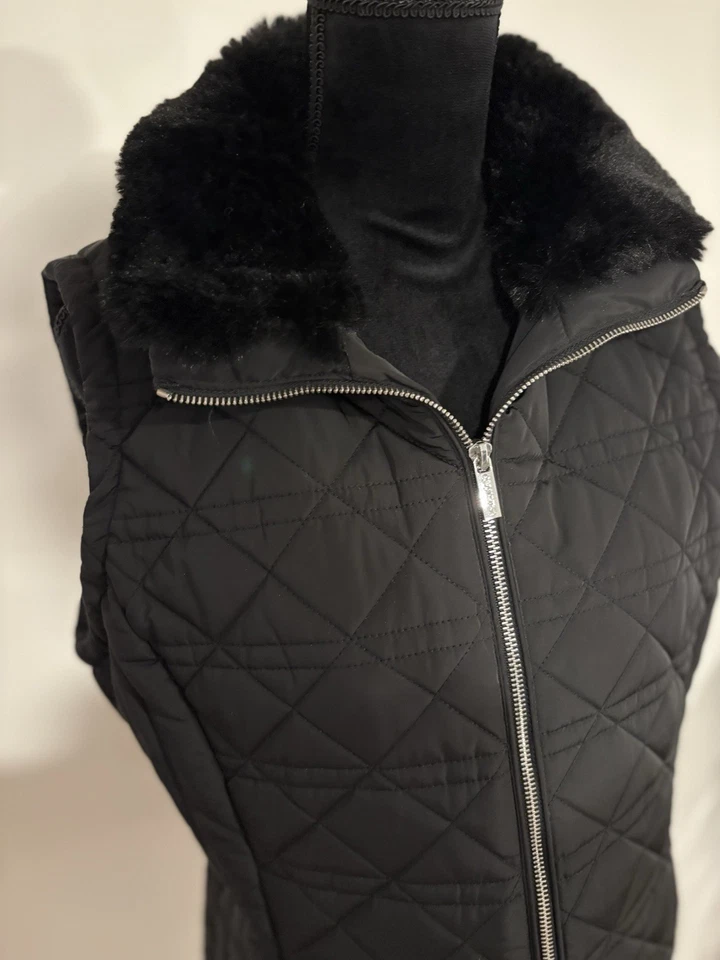 Calvin Klein Women’s Black Quilted Faux Fur Full Zip Vest Size L Retail $99.50 - Image 3 of 4
