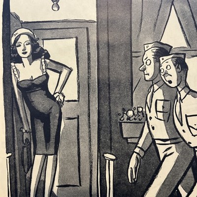 PETER ARNO Art Print 1944  PROSTITUTE HUMOR   Lady Of The Night   Want A Date? 
