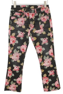 R13 Kick Fit Damen Jeans 27 Rosen Aufdruck Slim Gerade Gekürzt Knöchel Zip Fly