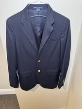 Polo Ralph Lauren Boys Navy Blue Gold Button Wool Blazer Jacket Size 18