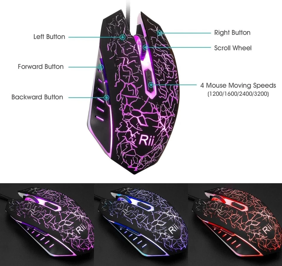 Rii RK108 Gaming Keyboard and Mouse Set,Wired LED Light Up Mouse...  - Image 3 of 4