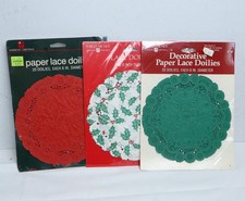 3pks VTG Paper DOILIES 6" Poinsettias Red  Green Christmas NOS Decoupage Crafts