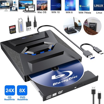 Externes CD DVD Laufwerk USB 3.0 Typ-C, Extern mit SD/TF-Kartenleser RW Brenner