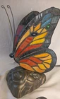 Vintage Tiffany Style Stained Glass Butterfly On Flower Table Accent Touch Lamp