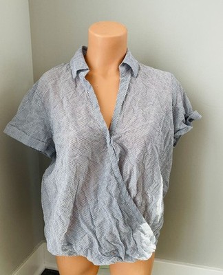 Universal Thread Blue Striped Top Blouse Wrap Billowy