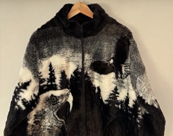 Eagle Forest Print Herren Damen Fell Fleece Jacke Größe Large Vintage 90er Unisex - Bild 4 von 4