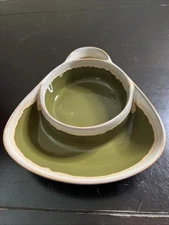 Stoneware individual soup and cracker bowl olive green/drip Pottery Serve ware