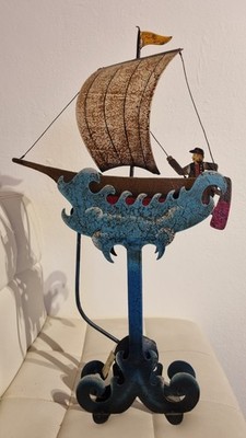 Vintage Skulptur Galeone Segelschiff aus Metall - kinetisches Design Authentic Models 