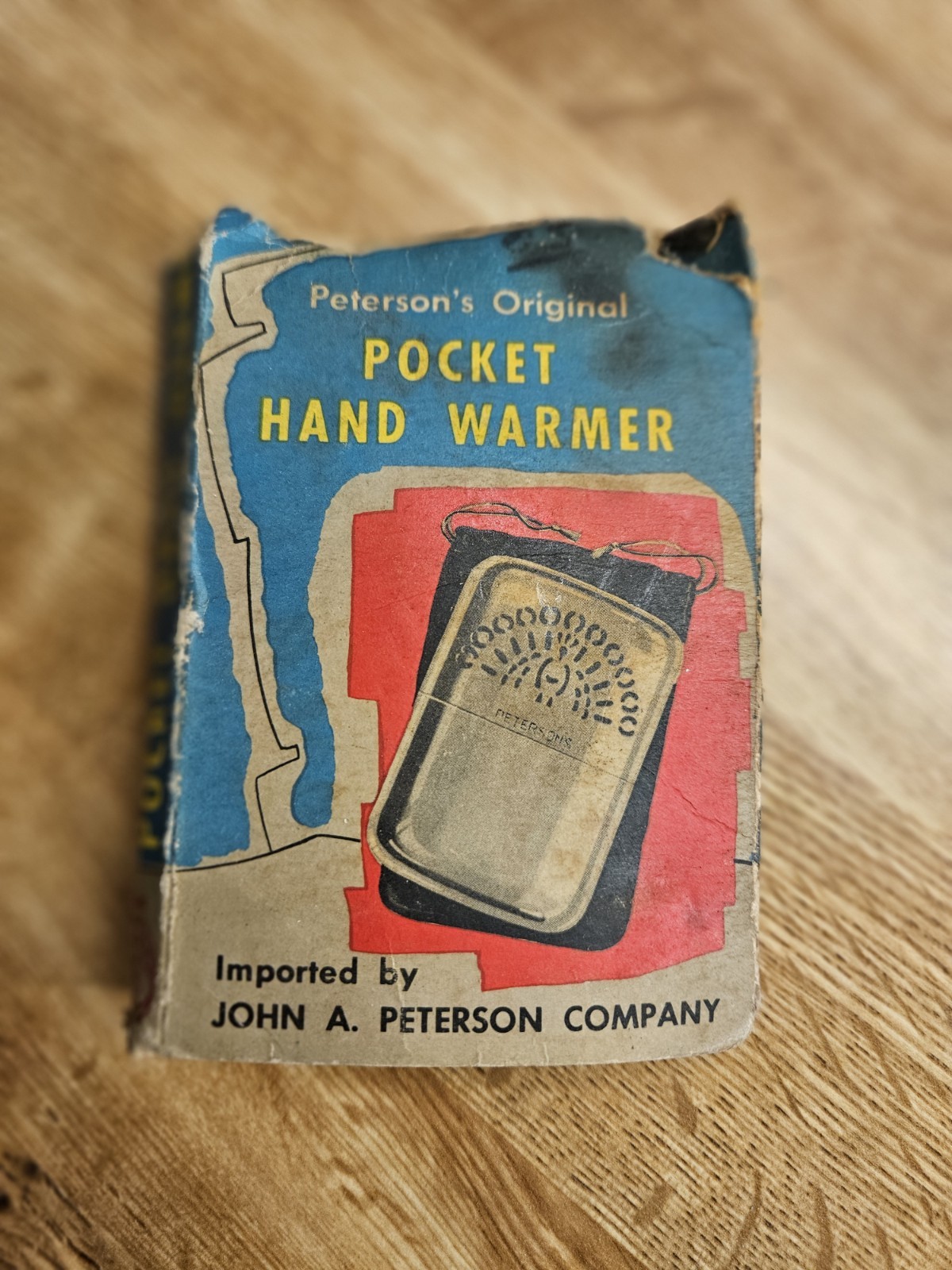 Vintage VTG Peterson's Pocket Hand Warmer w/ Original Cloth Cover Box & Manual