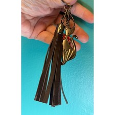 Cat Keychain Bag Charm Gunmetal Brown Tassel Red Bow Gothic Cute Quirky Cat Mom