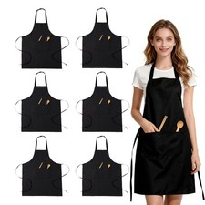 6 PCS Unisex Bib Aprons With Two Pockets Barbecue Cooking Painting Crafts