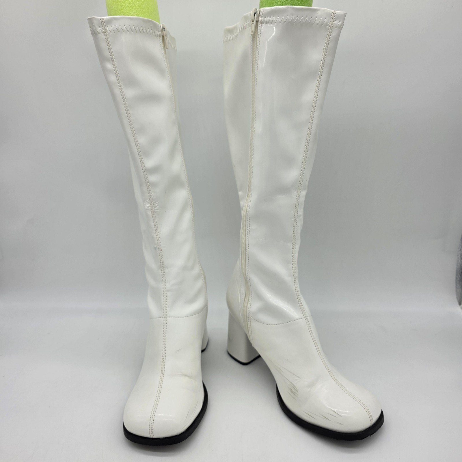 Funtasma Gogo 300 Boots Womens Size 8 White Patent Knee High Costume Mod 60s