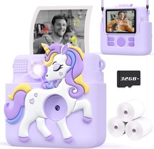 Kids Instant Print Camera 1080P: Lilac Digital Camera for Girls Age 3-12 w/ 32GB