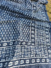 Blue Handmade Kantha Quilt, Indigo Block Print Bedspread Queen Size Throw 90x108