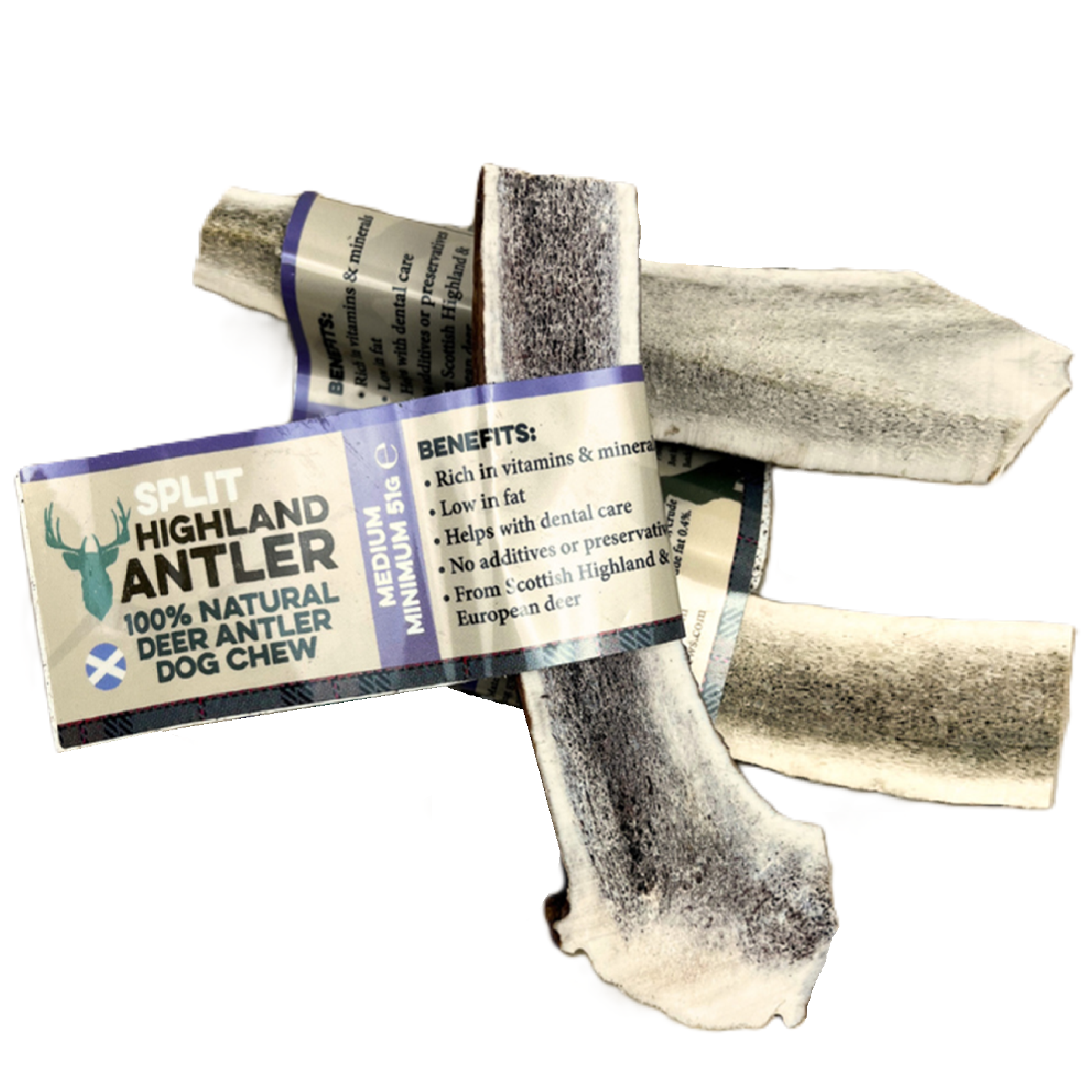 SPLIT DEER ANTLERS - (Sml to XL) - Highland Antler Dog Chews Stag Bar Horn Treat