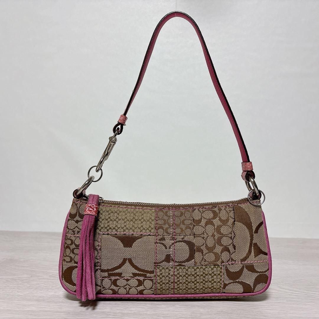 COACH 3693 Y2K Patchwork Mini Shoulder Bag Beige Pink Canvas