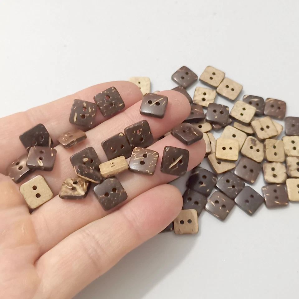 Small square Natural coconut shell buttons 10mm 2 hole 1.6 mm MINI button charm - Image 3 of 4