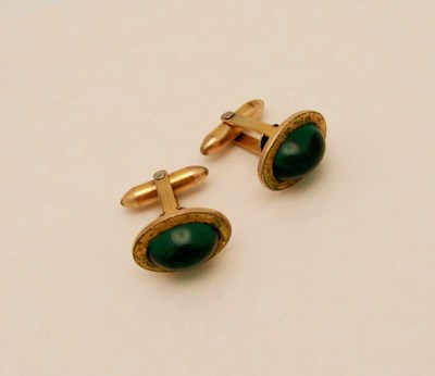 Sterling Silver 925 Green Glass Cufflink Set Unique