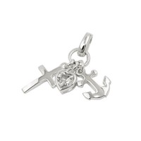 Echt Silber 925 Kette Glaube Liebe Hoffnung AnhäNger Kreuz Zirkonia Herz Anker