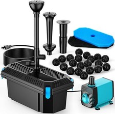 660GPH Pond Filter with 40W Pond Pump Fountain Kit for Outdoor Ponds Clean