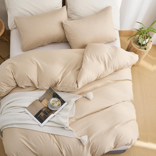 Waffle Duvet Cover King,Taupe Queen Duvet Cover Set,3 Pieces Seersucker