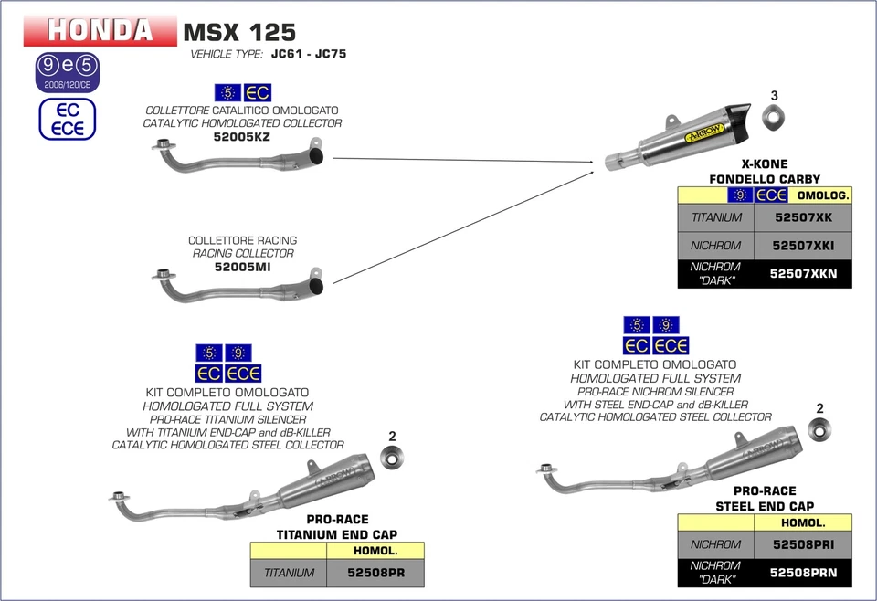 �CHAPPEMENT COMPLET ARROW POUR HONDA MSX 125 2016 > 2020 X-KONE NICHROM CARBY - Photo 2/3