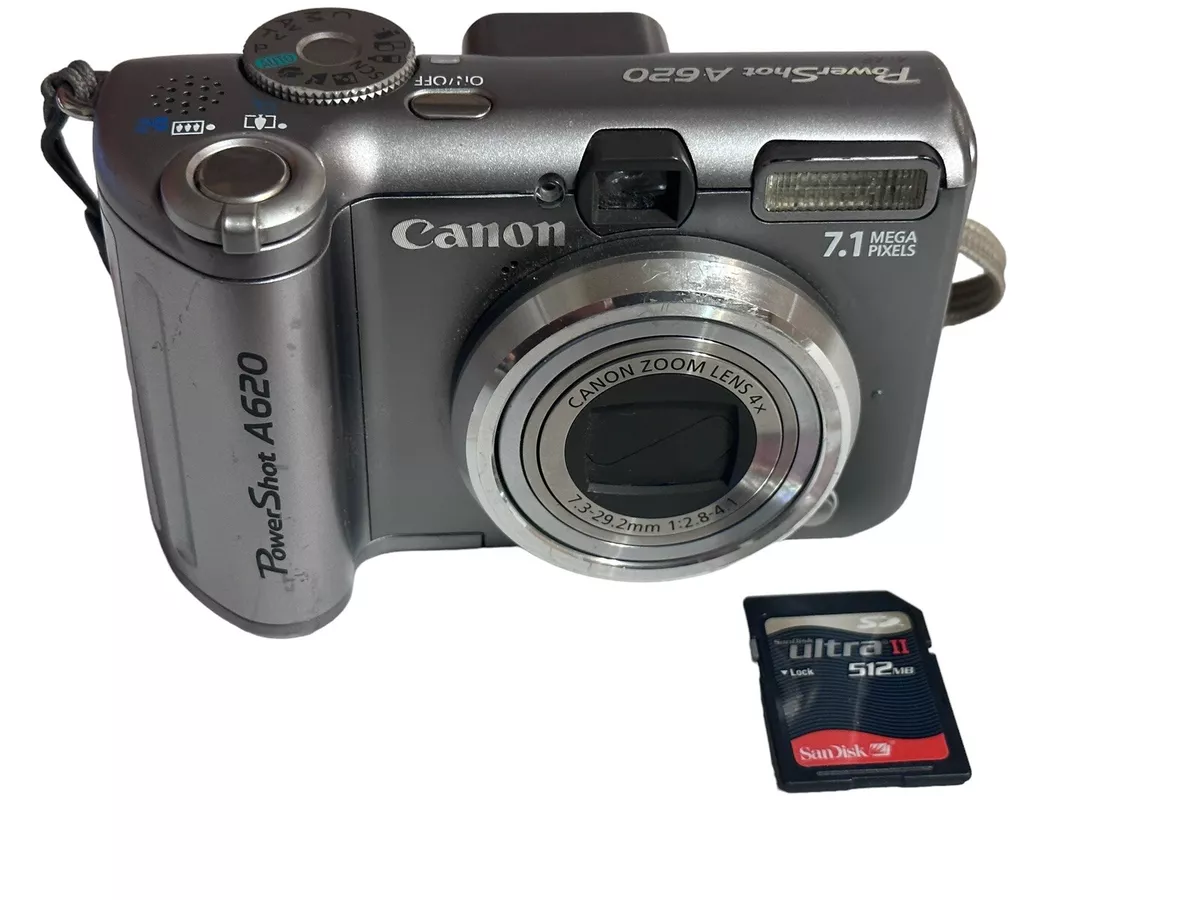 Canon PowerShot A620 7.1MP Digital Camera - Silver - 512MB SD Card. WORKS -USED