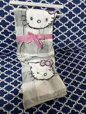 NEW Hello Kitty Plush Throw Blanket Pink Bow Gray White Gingham Check 50"x70"
