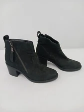 Crown Vintage Women Boot Black 6.5 Bootie Leather Zip Stacked Low Ankle