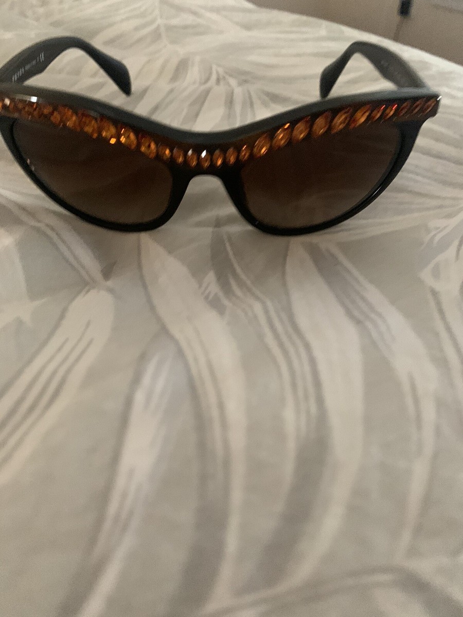 Prada Crystal SPR04P Women\'s Black Gradient Brown Cats Eye 54mm Sunglasses S2627 Prada Crystal SPR04P Women main image 2