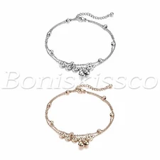 Women Adjustable Stainless Steel Coins Fortune Multi-Layer Anklet Chain Bracelet