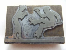 Printing Letterpress Printers Block Old Man Roller Skating Falling