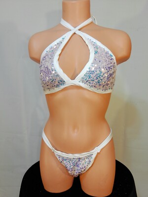 Exotic dancer stripper medium multicolor two piece bikini dance outfit-dancewear