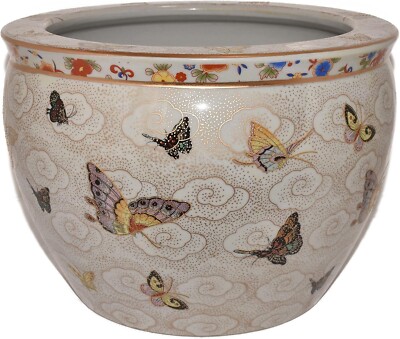 10'' Oriental Colorful Butterfly  Butterflies Fish Bowl Jardiniere Planter Pot