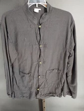 FABTIBET Tibetan Style 100% Cotton Shirt Men’s M Black Frog Button Boho Casual