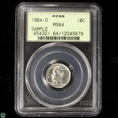 Sample PCGS Holder - 1964-D Roosevelt Dime PCGS MS64 - Green Lable
