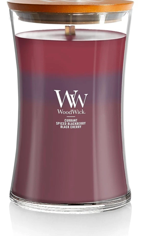 WOODWICK CURRANT~SPICED BLACKBERRY ~BLACK CHERRY LARGE SCENTED HOURGLASS CANDLE - Image 2 of 4