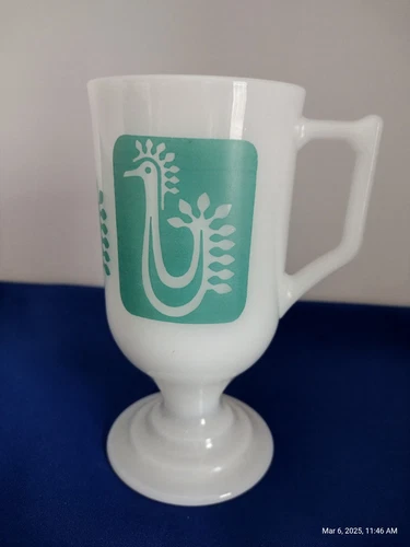5 Vintage Federal Coffee Mugs, Cups Rooster Atomic MCM, White & Turquoise
