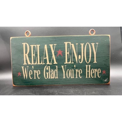 Rustic Wood Welcome Sign Relax Enjoy Were Glad Youre Here Green Wall Plaque 12in