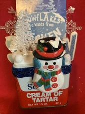 Christmas primitive   Snowman Spice Tin Riser  Tray - Coffee Bar Decor