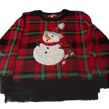 33 Degrees Christmas Sweater Size Large Snowman Reverse Sequin