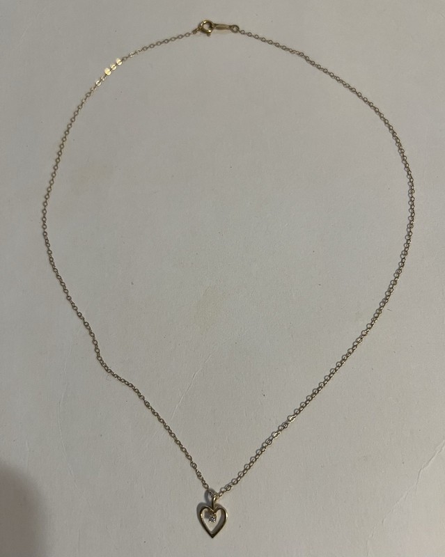 14K Yellow Gold Mini Diamond Heart Pendant with 15” long 14k gold Necklace