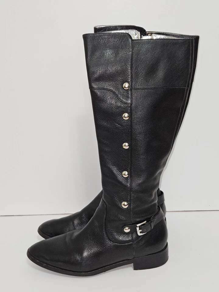 Michael Kors Botas de cuero negras con hebillas y tachuelas plateadas para mujer talla 7 Foto 4 de 4