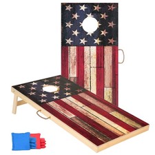 Solid Wood Classic Cornhole Set Flag Pattern Cornhole Outdoor Game, Two 4' x ...