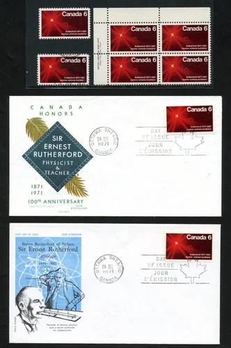 LOT 35070 MINT NH OG 534 : 1 PLATE BLOCK 2 FDC ATOM SPLITING STAMPS CANADA