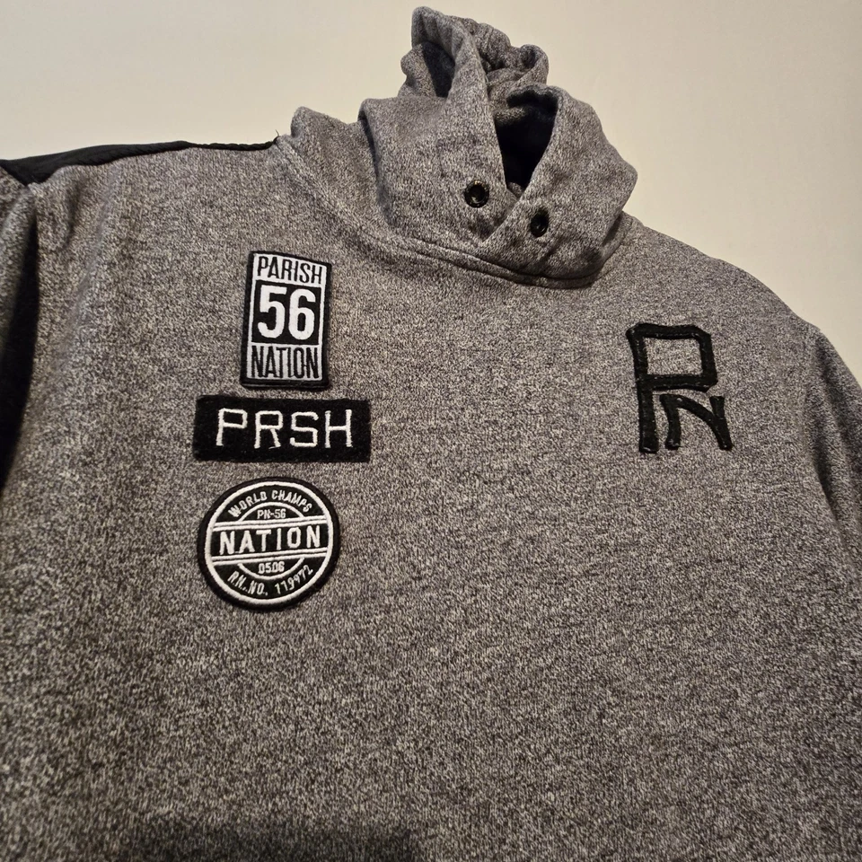 Sudadera con Capucha Parish Nation MED Gris Negro Logo Grunge Patinador Ropa de Calle  Foto 4 de 4