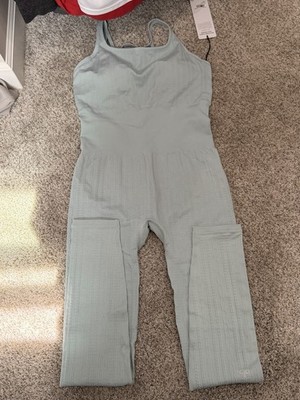 Alo Yoga Seamless Cable Knit Jumpsuit Chalk Blue Size L Adjustable