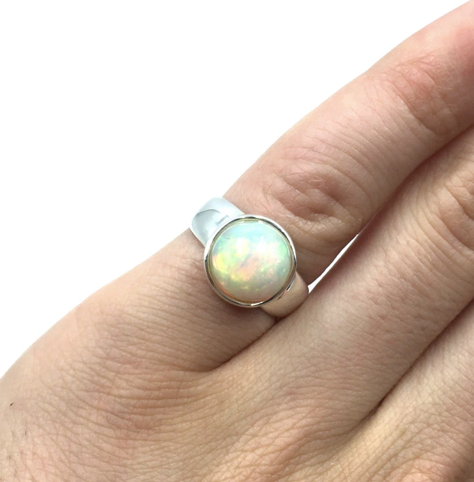 Anello in argento sterling 925 4,6 carati opale gioielli preziosi anello a fa... - Immagine 2 di 4