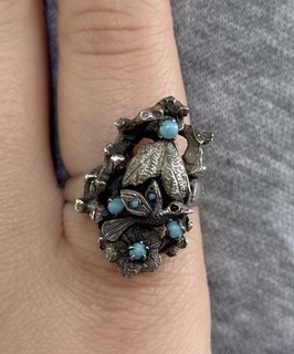 Sterling 925 Turquoise Bird Nest Ring Size 8 Victorian Estate Antique Vintage